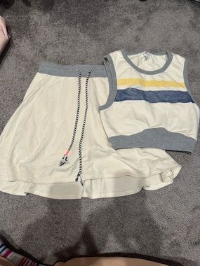 Sundry by anthro Cream Knit Top with Gray Rib Trim